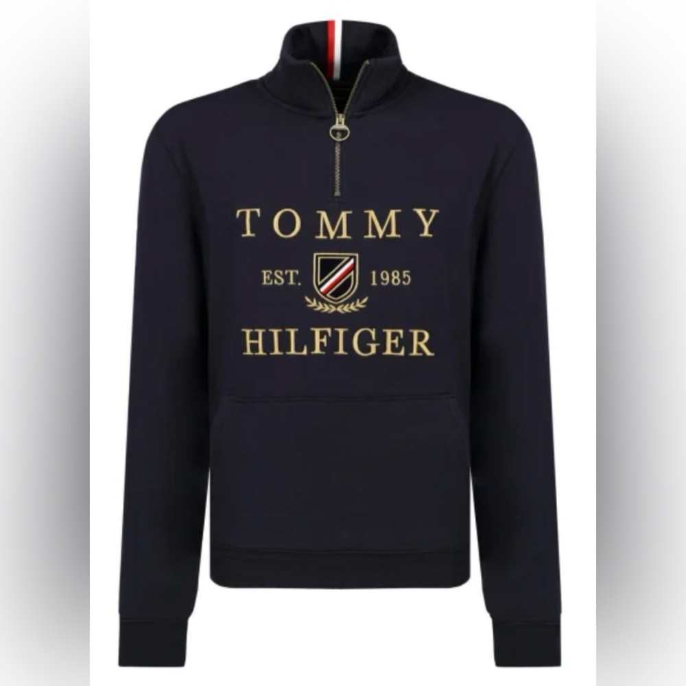 TOMMY HILFIGER Icon Logo Mock Neck Quarter Zip Sweatshirt
